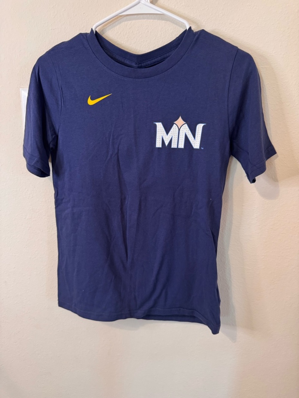 Nike Kids Navy T-Shirt with Yellow Swoosh and White MN Logo CORREA 4